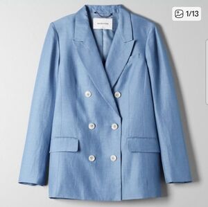 Aritzia Babaton Samuel Linen Blazer Blue Double Breasted Size 10